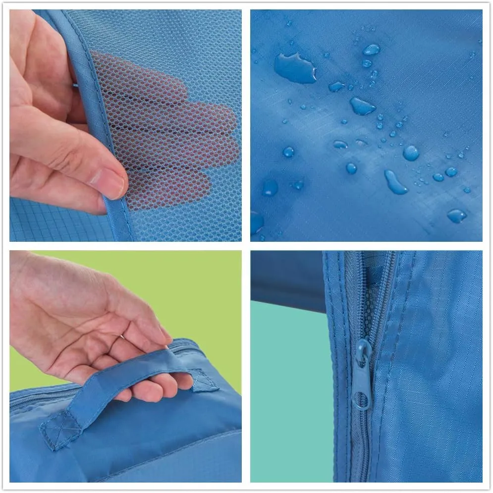 Travel Shoe Bags, Foldable Waterproof Shoe Puches Organizer-Double Layer (Sea Blue2)