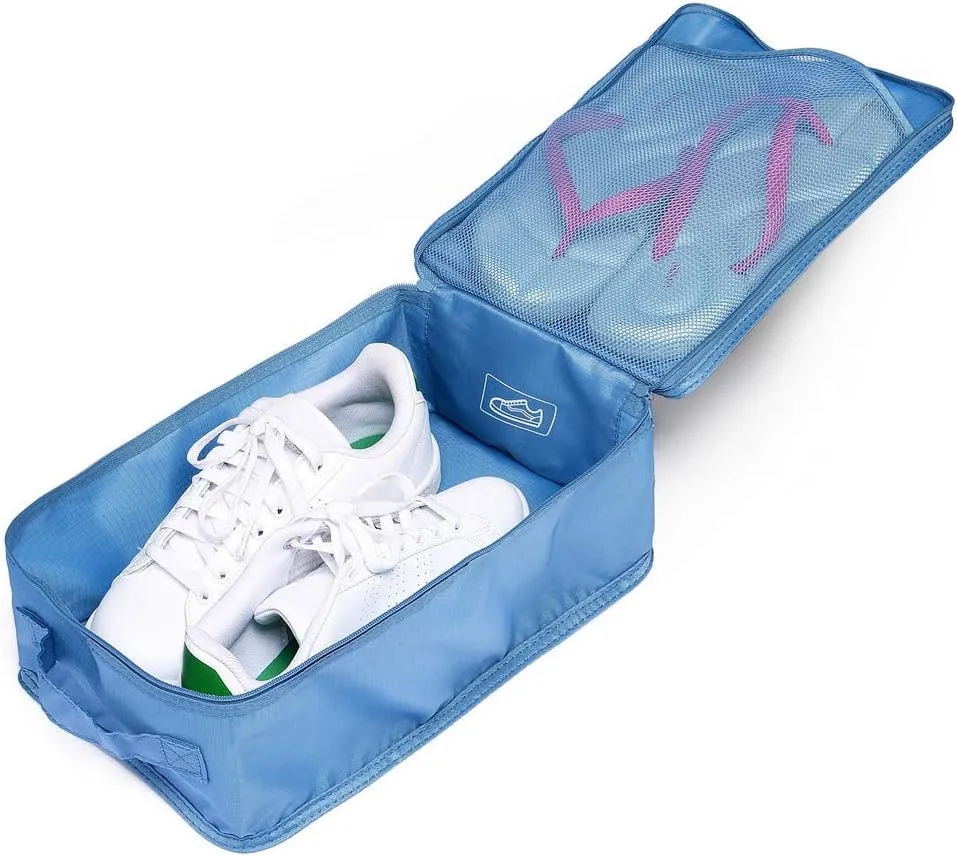 Travel Shoe Bags, Foldable Waterproof Shoe Puches Organizer-Double Layer (Sea Blue2)