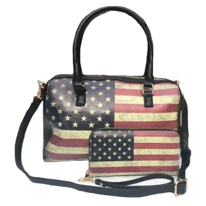USA Flag Tote Satchel Handbag Wristlet Gift Set For Women Wife Mom Girlfriend