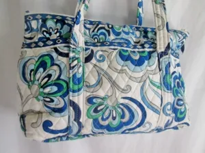 VERA BRADLEY Vegan Quilted Bag Satchel Tote WHITE BLUE GREEN GRAY SWIRLY SWIRL
