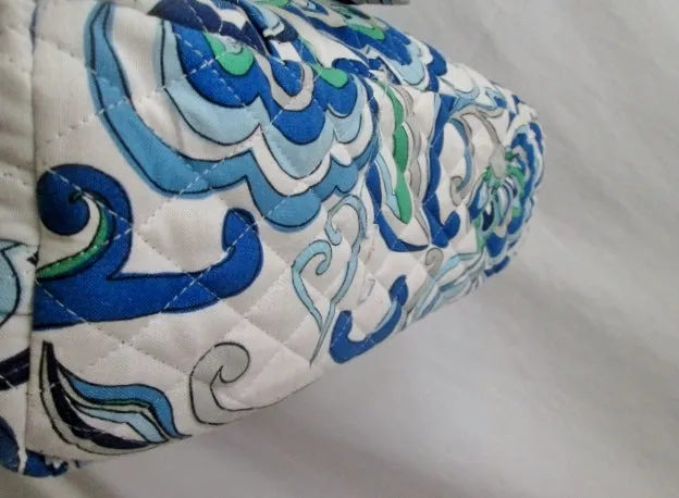VERA BRADLEY Vegan Quilted Bag Satchel Tote WHITE BLUE GREEN GRAY SWIRLY SWIRL