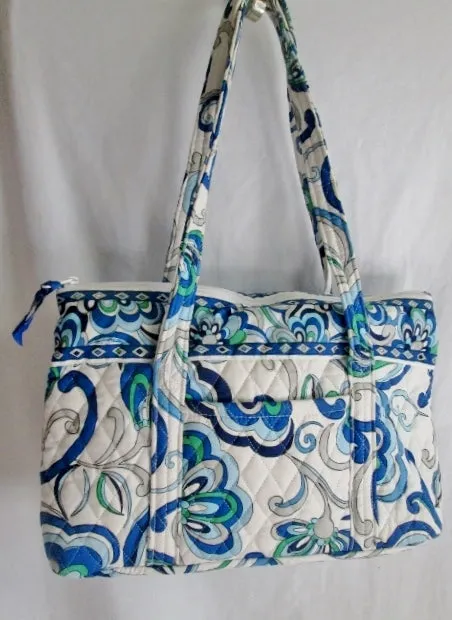 VERA BRADLEY Vegan Quilted Bag Satchel Tote WHITE BLUE GREEN GRAY SWIRLY SWIRL