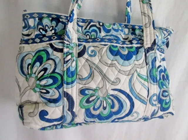 VERA BRADLEY Vegan Quilted Bag Satchel Tote WHITE BLUE GREEN GRAY SWIRLY SWIRL