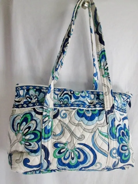 VERA BRADLEY Vegan Quilted Bag Satchel Tote WHITE BLUE GREEN GRAY SWIRLY SWIRL