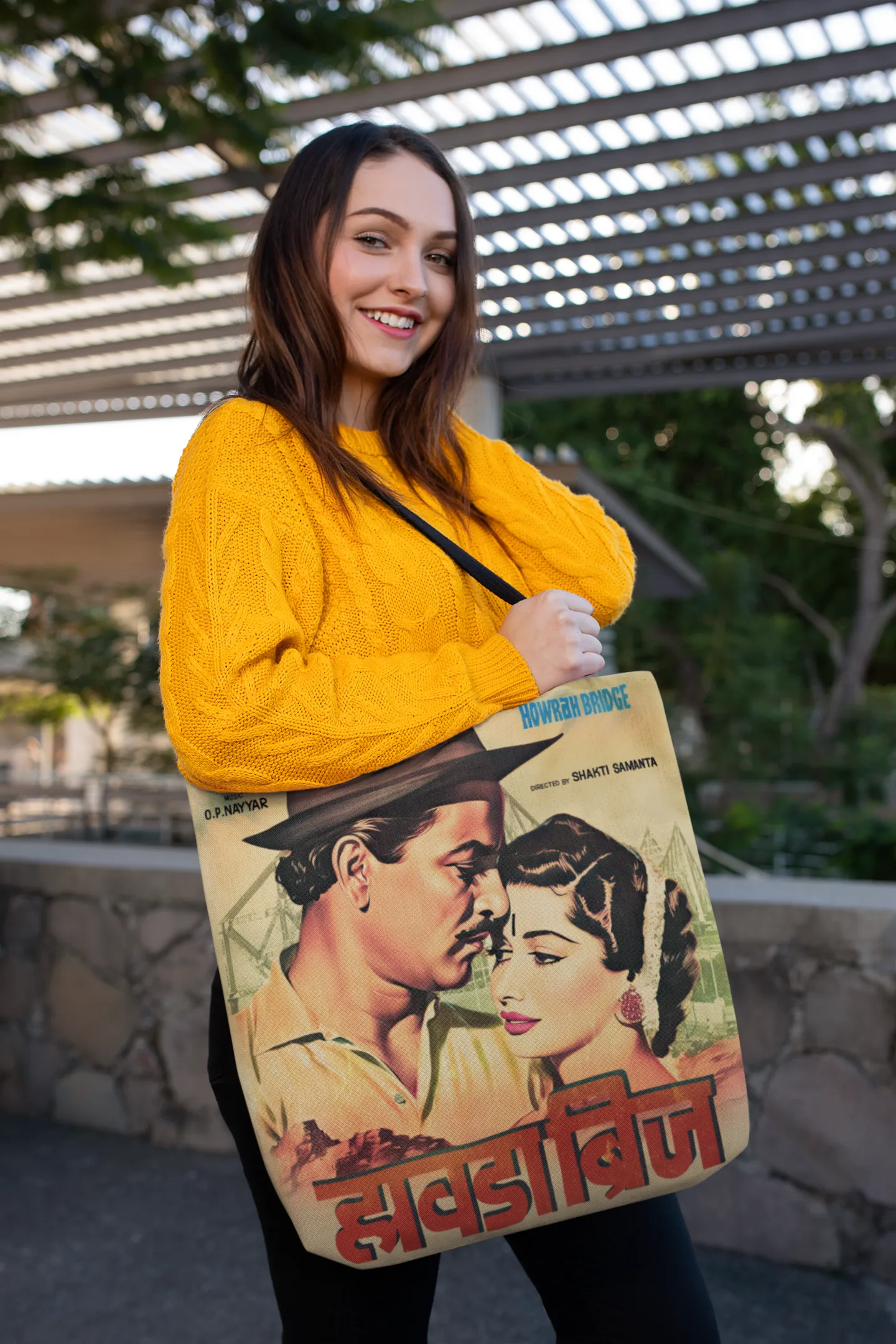 Vintage Bollywood Movie Poster Tote Bag - Howrah Bridge