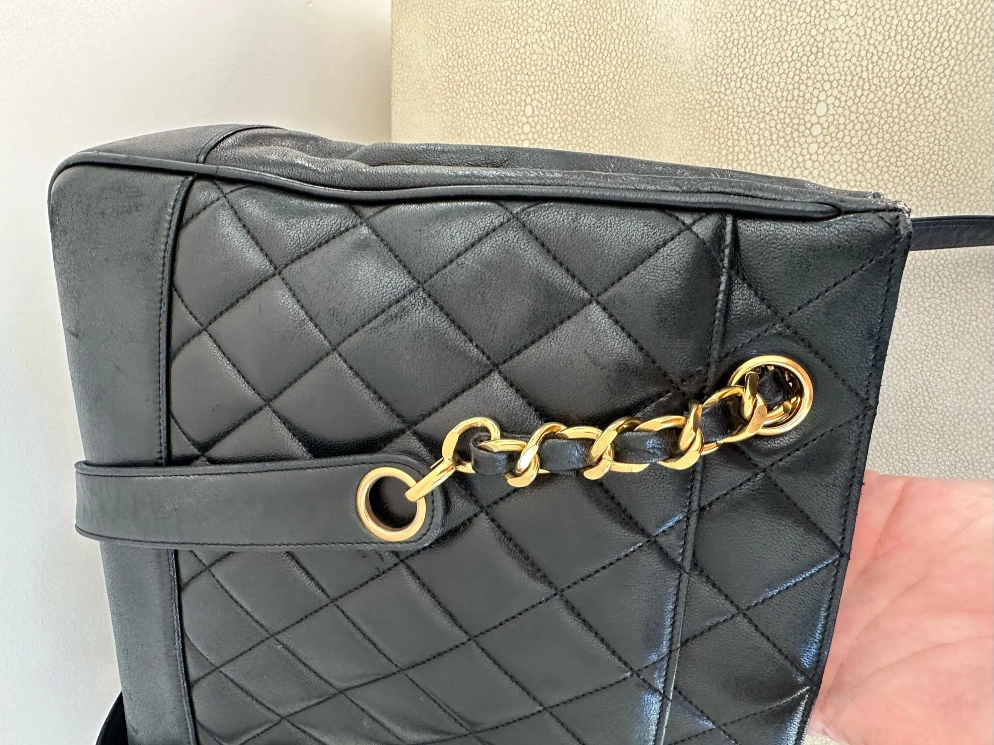 Vintage Chanel quilted tote 24k gold