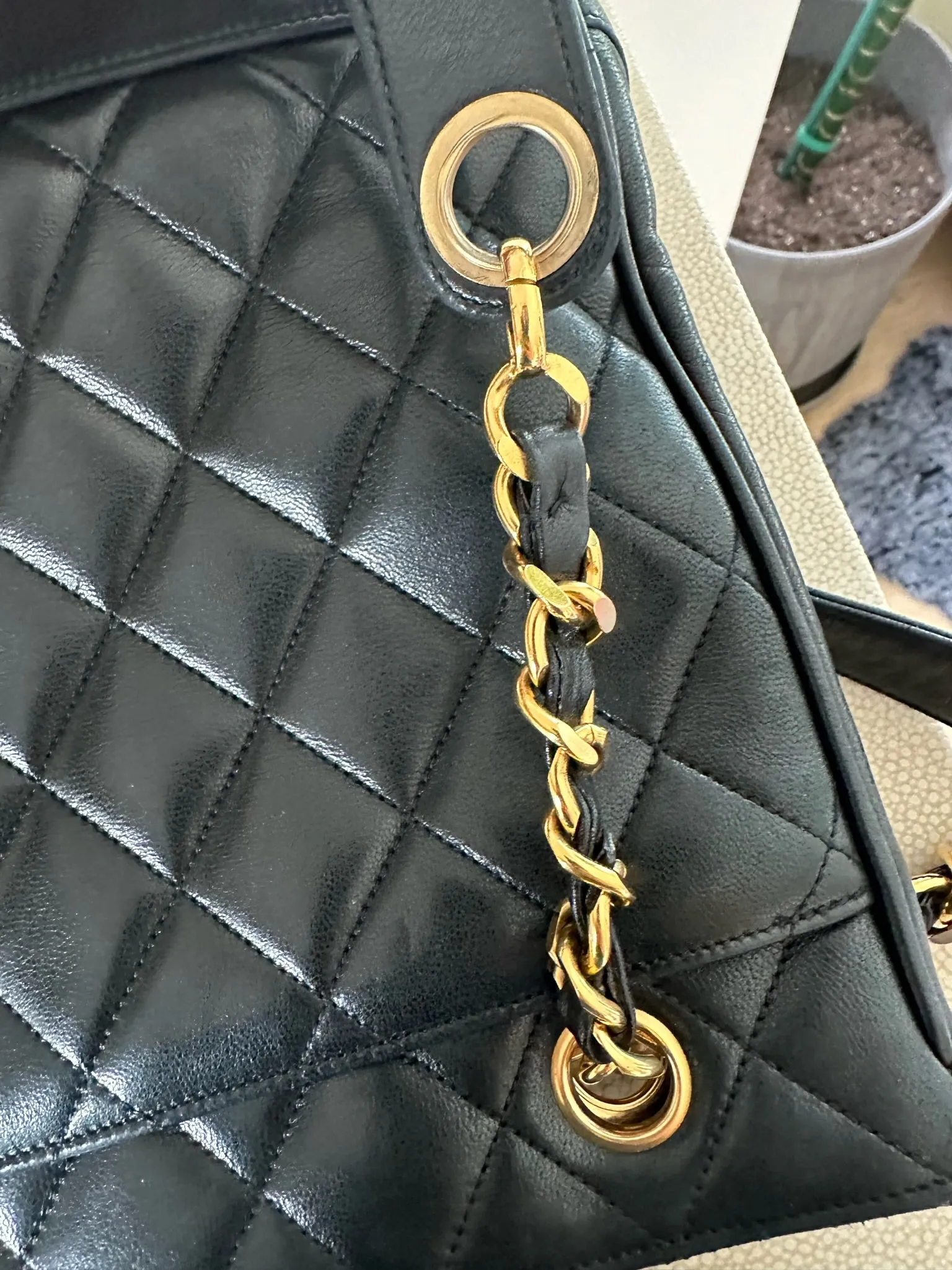 Vintage Chanel quilted tote 24k gold