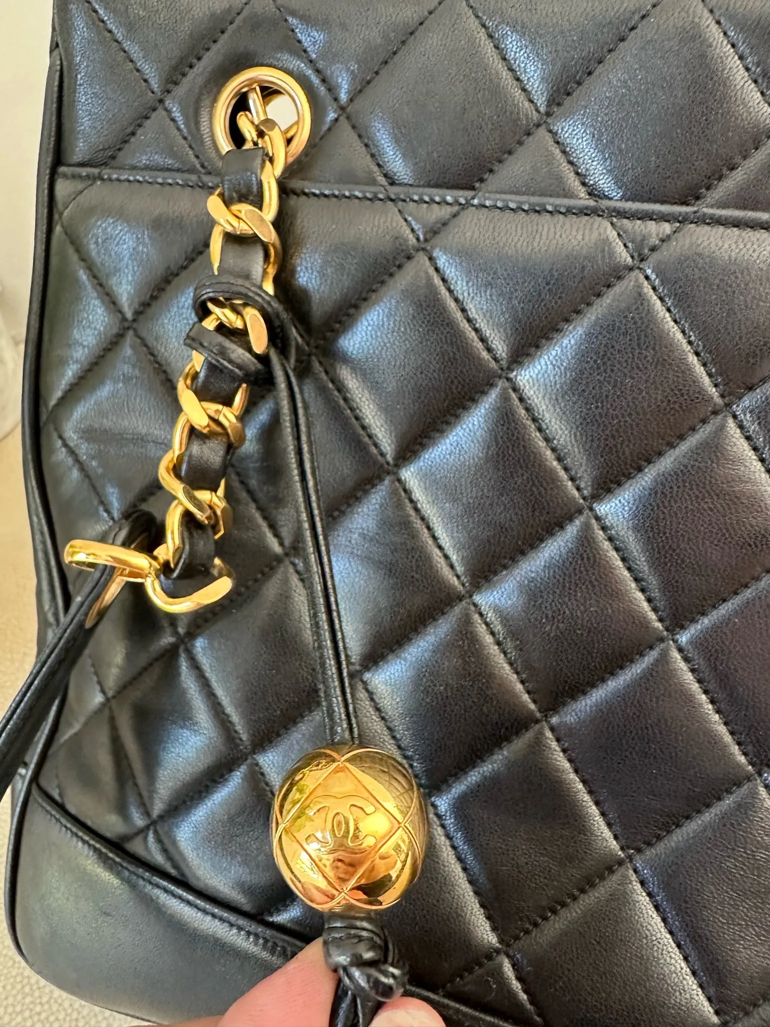 Vintage Chanel quilted tote 24k gold