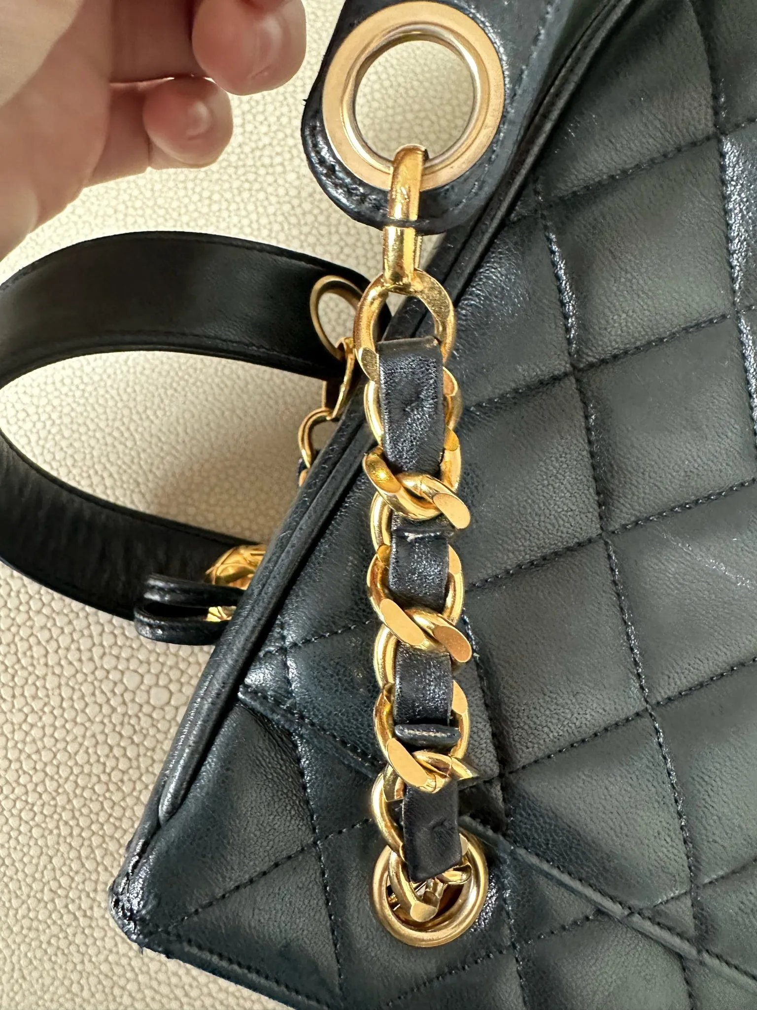 Vintage Chanel quilted tote 24k gold