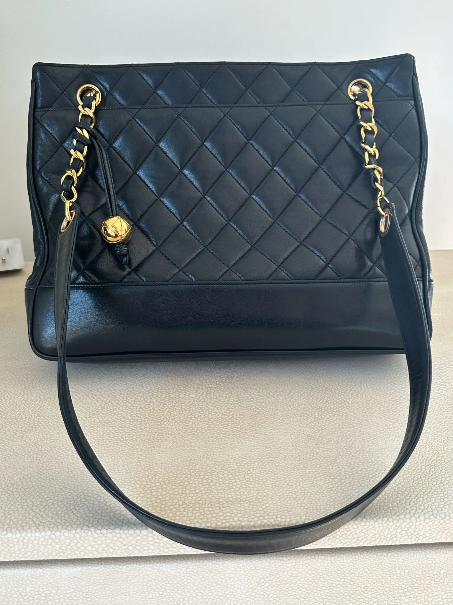 Vintage Chanel quilted tote 24k gold