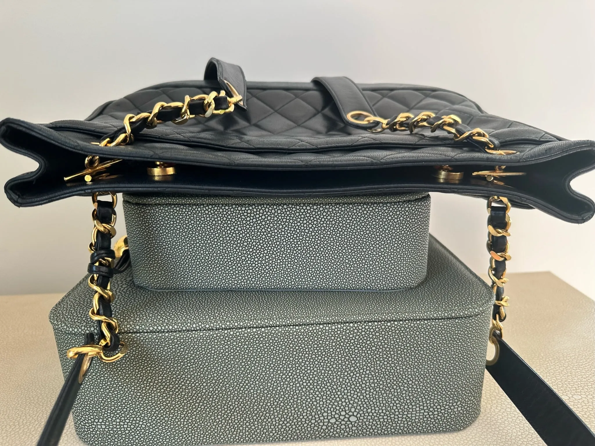 Vintage Chanel quilted tote 24k gold