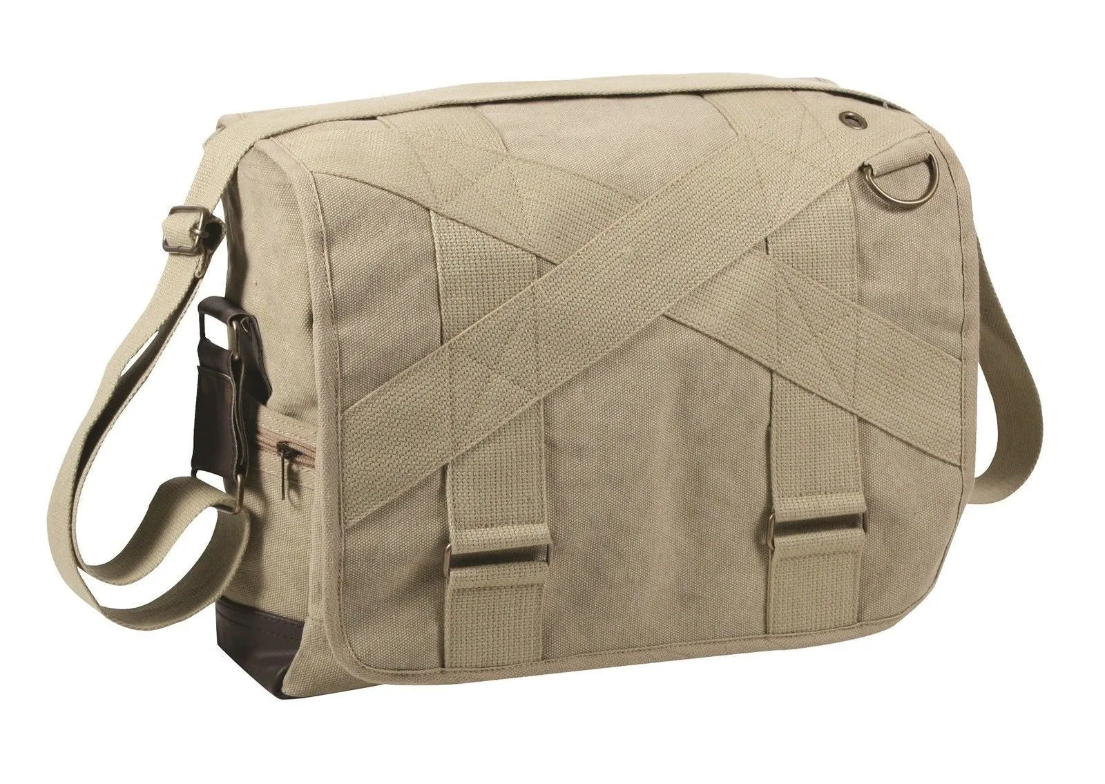 Vintage Outback Messenger Bags - Canvas Book Bags Schoolbag w/ Leather