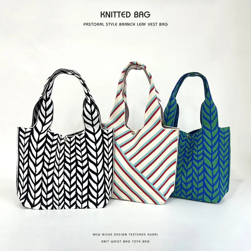 Wheat ear knitted small square handbag
